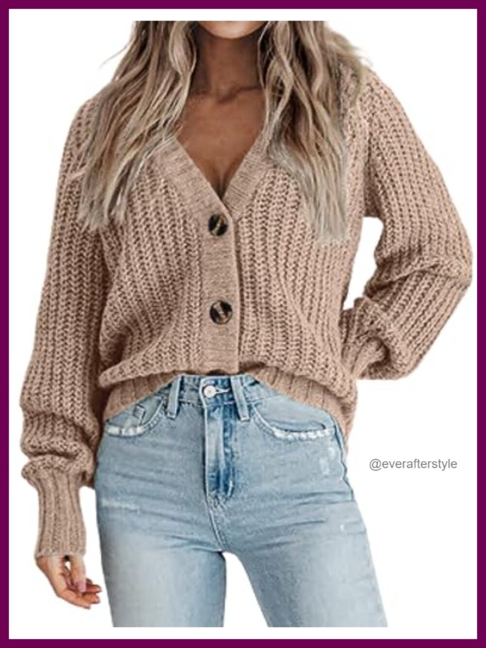 Chunky Knit Long Sleeve V-Neck Button Cardigan